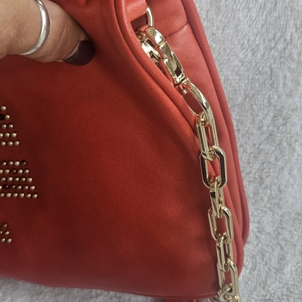 Tory Burch Reva Red Leather Detachable Chain Link Shoulder Bag/Crossbody/Clutch